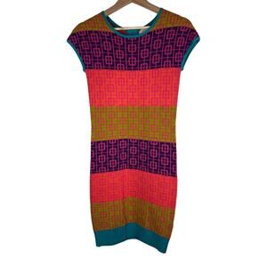 Nicole Miller Artelier Women's S Colorful Geometric Bodycon Sweater Dress *